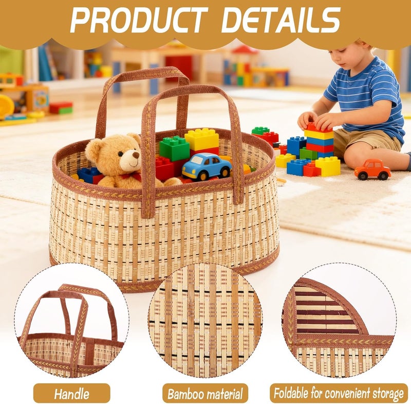 Wenceda 4 Set Baskets for Gifts Empty, Large Gift Empty Bamboo Basket with Handles, Foldable Woven Gift Basket with Wrap Bag/Card/Bow, Sturdy Gift Baskets for Baby Baptisms, Birthday, Christmas, Housewarming - Image 3